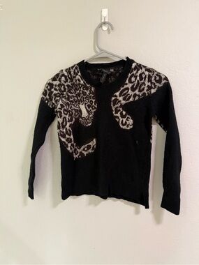 BCBG Max Azria Black Leopard Intarsia Sweater M Long Sleeve